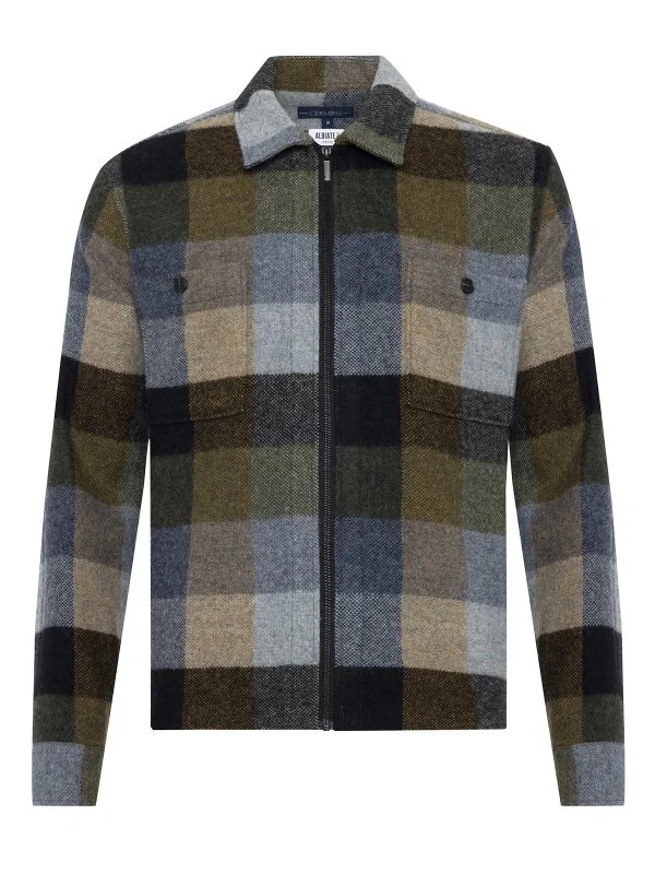 Germirli Albiate Colorblock Cold Plaid Wool Utility Jacket Shirt - 1