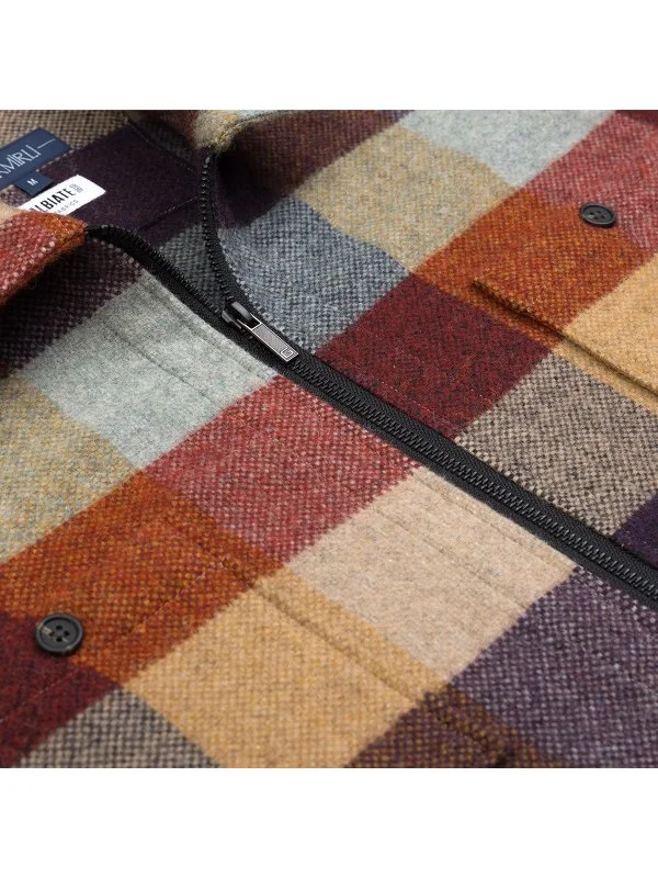 Germirli Albiate Colorblock Warm Plaid Wool Utility Jacket Shirt - 2
