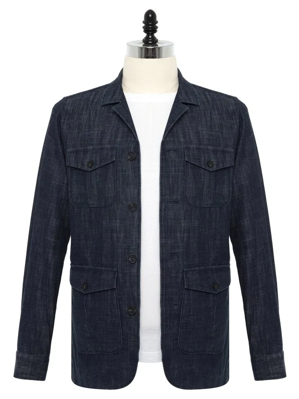 Germirli Albiate Selvedge Denim Tailor Fit Pure Cotton Utility Jacket Shirt - 1