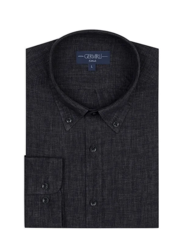 Germirli Albini Anthracite Button-down Collar Tailor Fit Delave Linen Shirt - 2