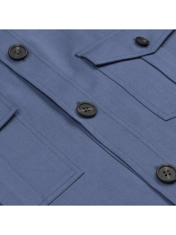 Germirli Albini Aviator Blue Utility Flap Pocket Cotton Linen Safari Jacket Shirt - 2