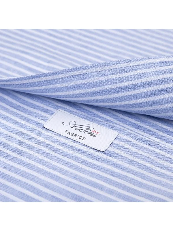 Germirli Albini Blue White Striped Nevapas Lapel Collar Linen Shirt - 8