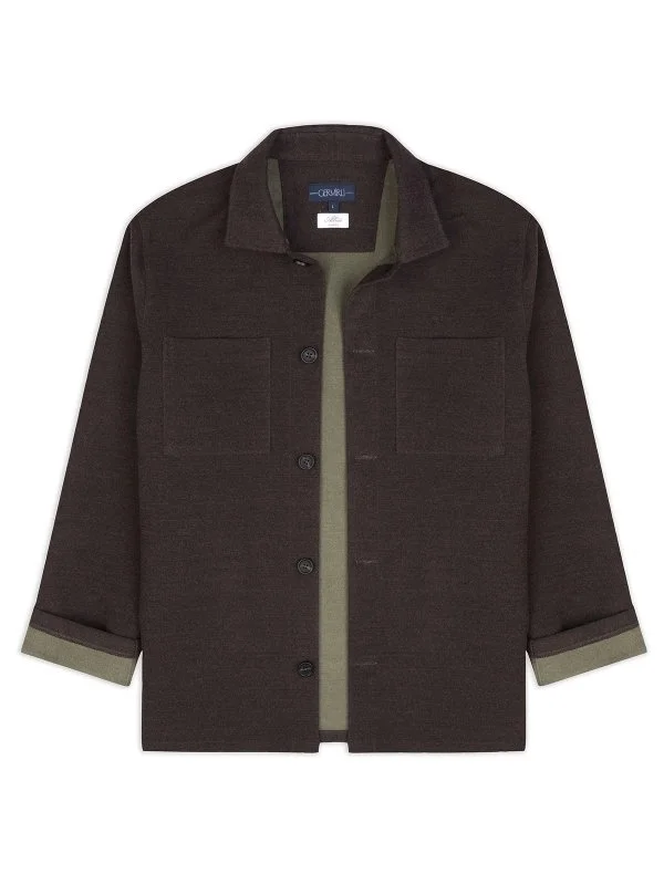 Germirli Albini Brown Green Color Double Layer Pocket Cotton Wool Jacket Shirt - 1