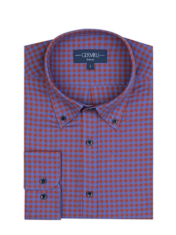 Germirli Albini Claret Blue Potikare Flannel Button-down Collar Tailor Fit Cotton Shirt - 2