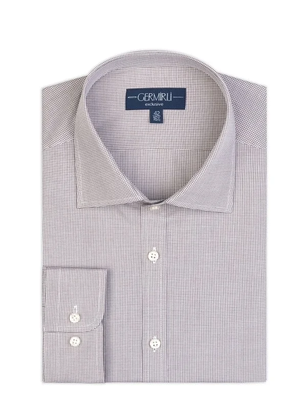 Germirli Albini Exclusive Brown Gingham Tailor Fit Cotton Shirt - 1