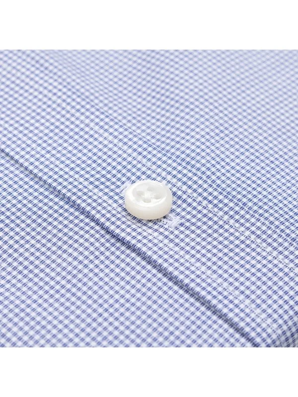 Germirli Albini Exclusive Navy Blue Gingham Patterned Button-down Collar Tailor Fit Cotton Shirt - 4