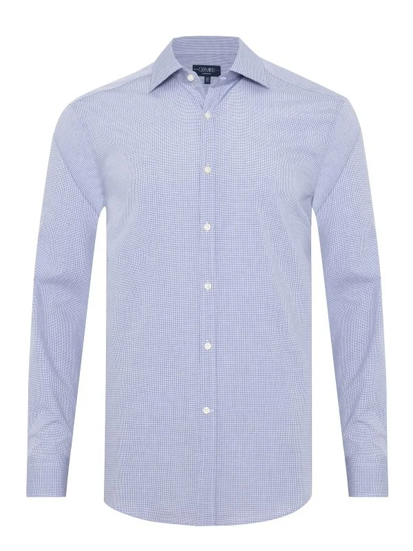 Germirli Albini Exclusive Navy Blue Gingham Tailor Fit Cotton Shirt - 1
