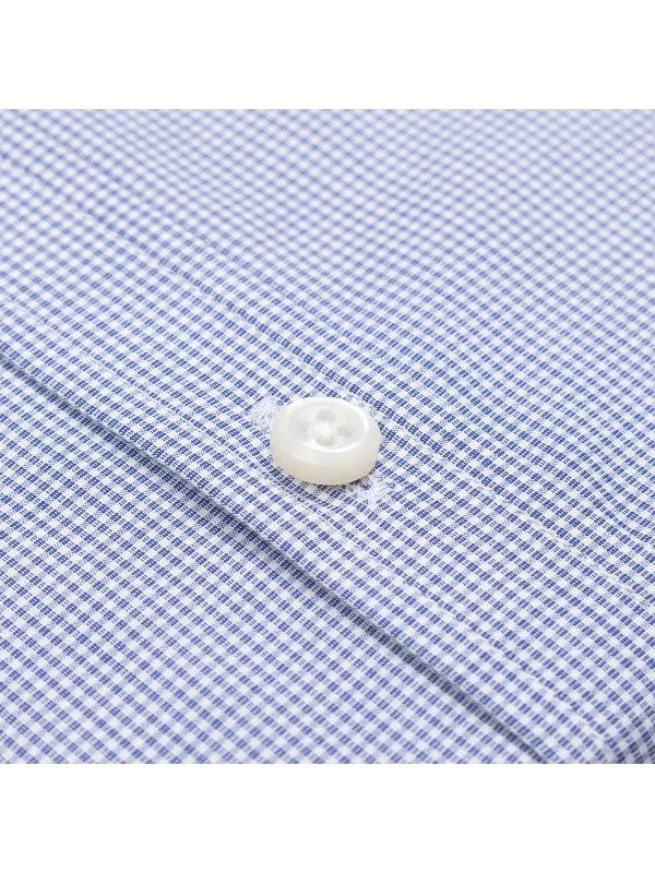 Germirli Albini Exclusive Navy Blue Gingham Tailor Fit Cotton Shirt - 4