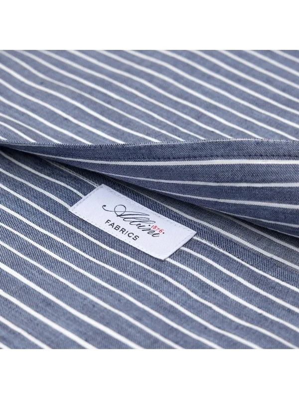 Germirli Albini Indigo White Striped Nevapas Lapel Collar Linen Lyocell Shirt - 7