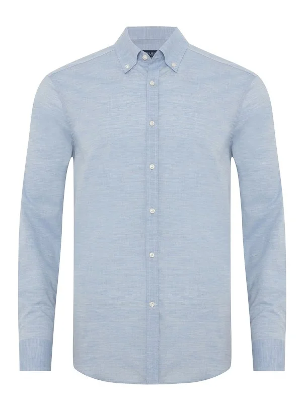 Germirli Albini Light Blue Melange Button-down Collar Tailor Fit Cotton Voile Shirt - 1