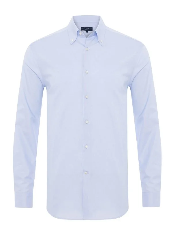 Germirli Albini Natural Germirli Exclusive Blue Oxford Tailor Fit Button-down Collar Cotton Shirt - 1