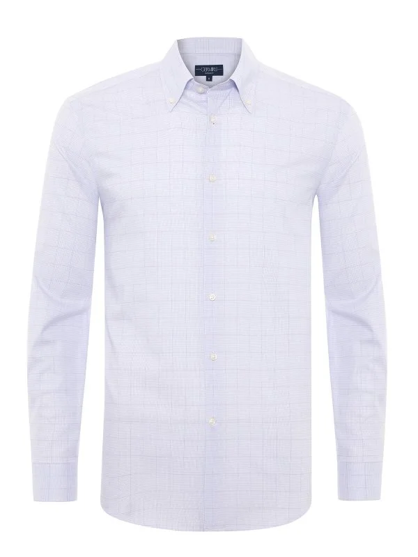 Germirli Albini Natural Germirli Exclusive Lilac Patterned Tailor Fit Button-down Collar Organic Cotton Shirt - 1