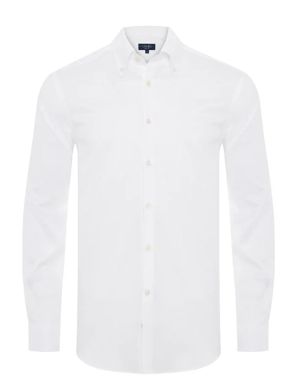 Germirli Albini Natural Germirli Exclusive White Oxford Tailor Fit Button-Down Collar Organic Cotton Shirt - 1