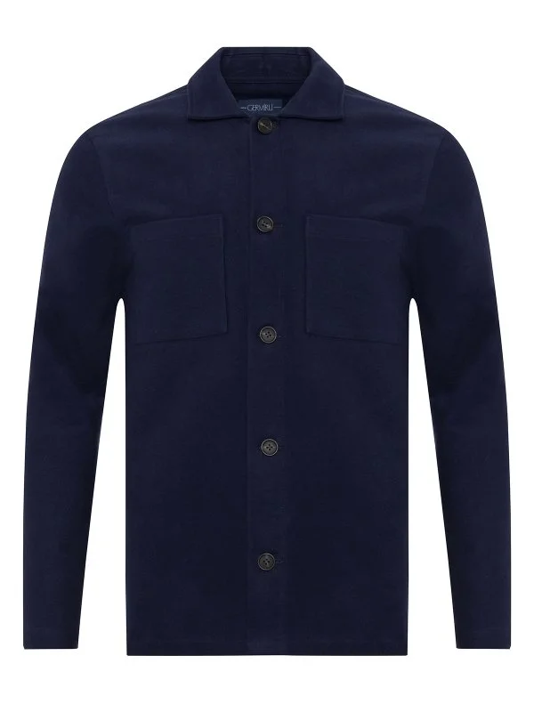 Germirli Albini Navy Blue Camel Colored Double Layer Pocket Cotton Jacket Shirt - 2