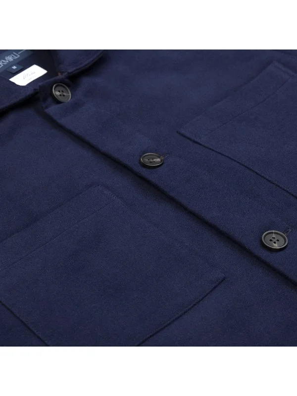 Germirli Albini Navy Blue Camel Colored Double Layer Pocket Cotton Jacket Shirt - 3