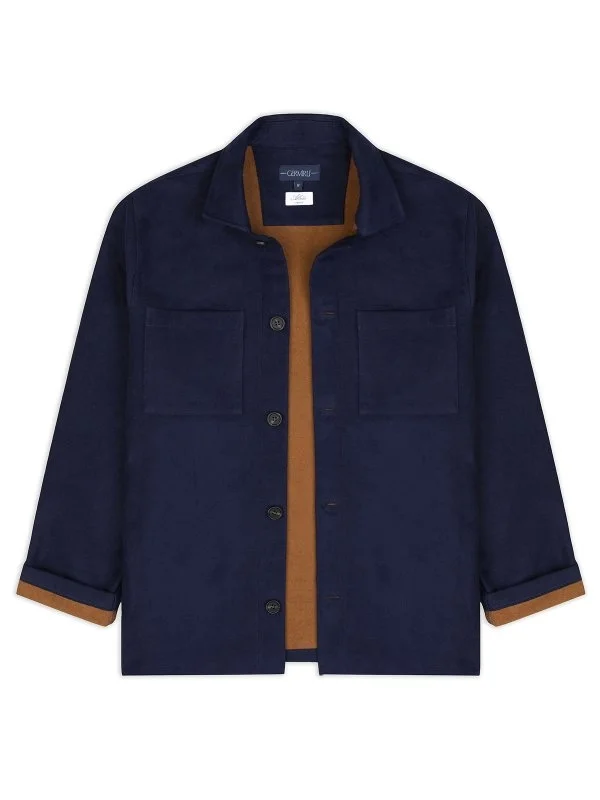 Germirli Albini Navy Blue Camel Colored Double Layer Pocket Cotton Jacket Shirt - 1