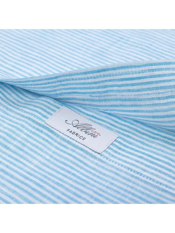 Germirli Albini Turquoise White Striped Button-down Collar Pure Linen Shirt - 3