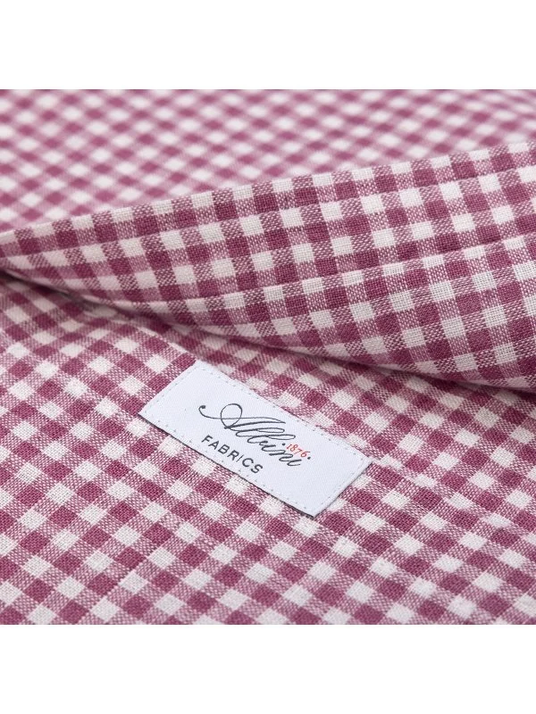 Germirli Albini Cherry White Gingham Button-down Collar Tailor Fit Delave Linen Shirt - 3