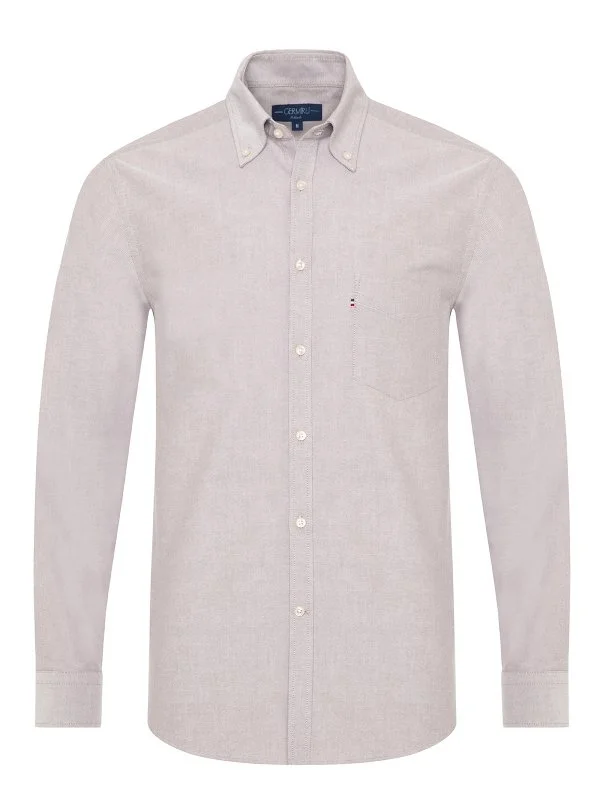 Germirli Beige Button-Down Collar Pocket Tailor Fit Sport Oxford Men's Shirt - 1