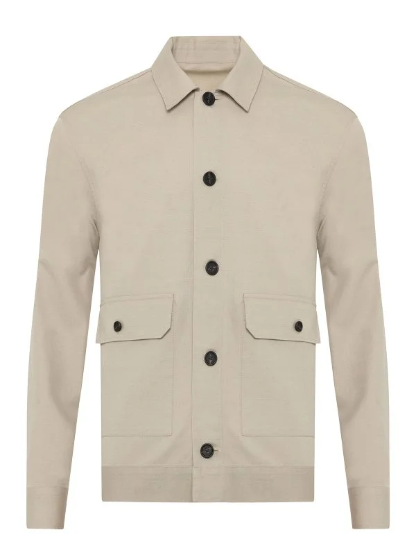 Beige Color Flap Pocket Linen Cotton Jacket Shirt with Germirli - 2