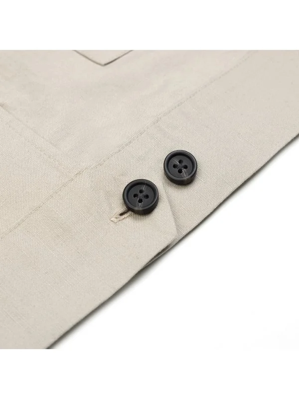 Beige Color Flap Pocket Linen Cotton Jacket Shirt with Germirli - 4