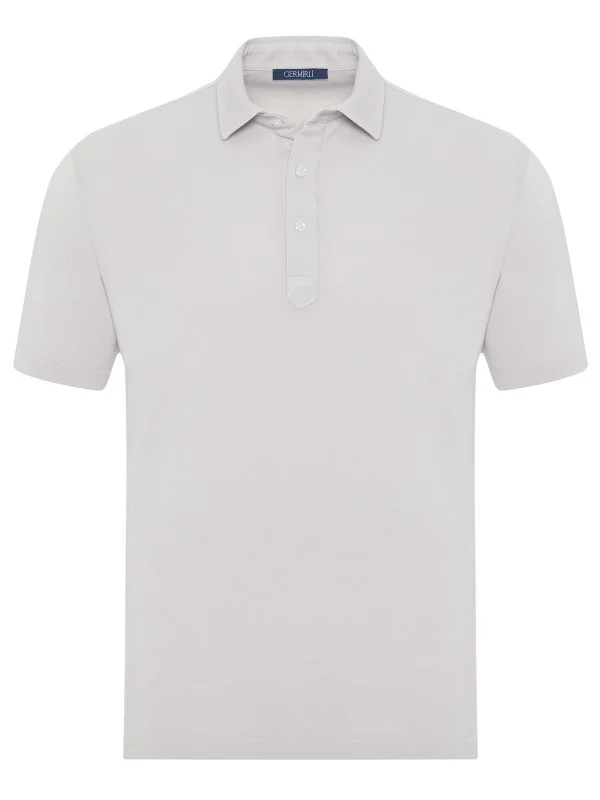 Beige Vintage Piquet Shirt Collar Regular Fit Mercerized T-Shirt with Germirli - 1