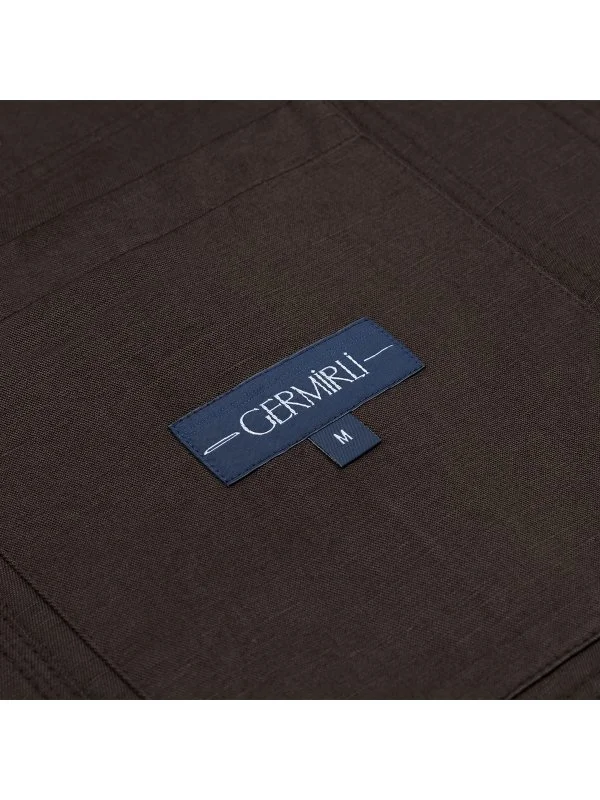 Germirli Bitter Coffee Utility Flap Pocket Cotton Linen Safari Jacket Shirt - 3