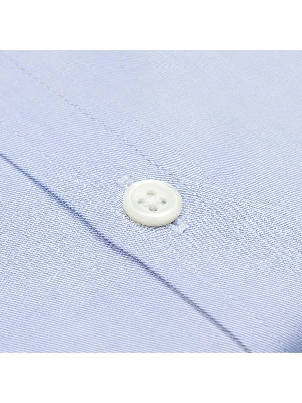 Germirli Black Label Blue Twill Texture Tailor Fit Classic Collar Thomas Mason Sea Island Cotton Shirt - 3