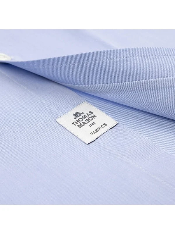 Germirli Black Label Blue Twill Texture Tailor Fit Classic Collar Thomas Mason Sea Island Cotton Shirt - 4