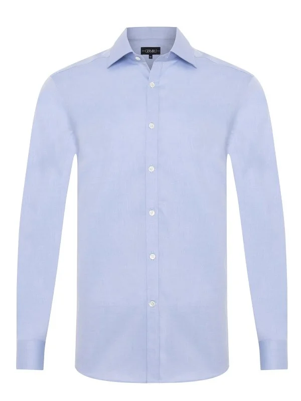 Germirli Black Label Blue Twill Texture Tailor Fit Classic Collar Thomas Mason Sea Island Cotton Shirt - 1