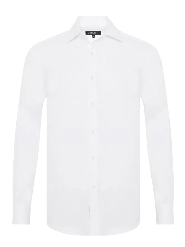 Germirli Black Label White Twill Texture Tailor Fit Classic Collar Thomas Mason Sea Island Cotton Shirt - 1