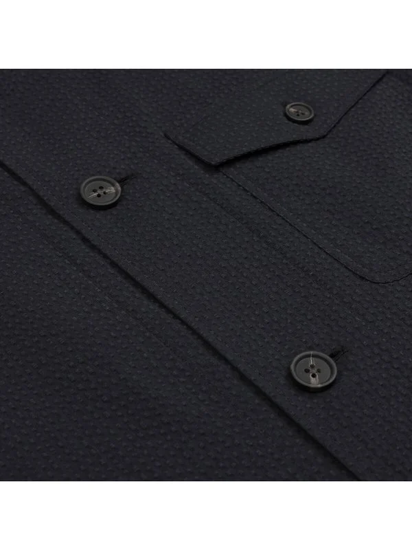 Germirli Black Seersucker Texture Tailor Fit Cotton Beyoglu Jacket Shirt - 2
