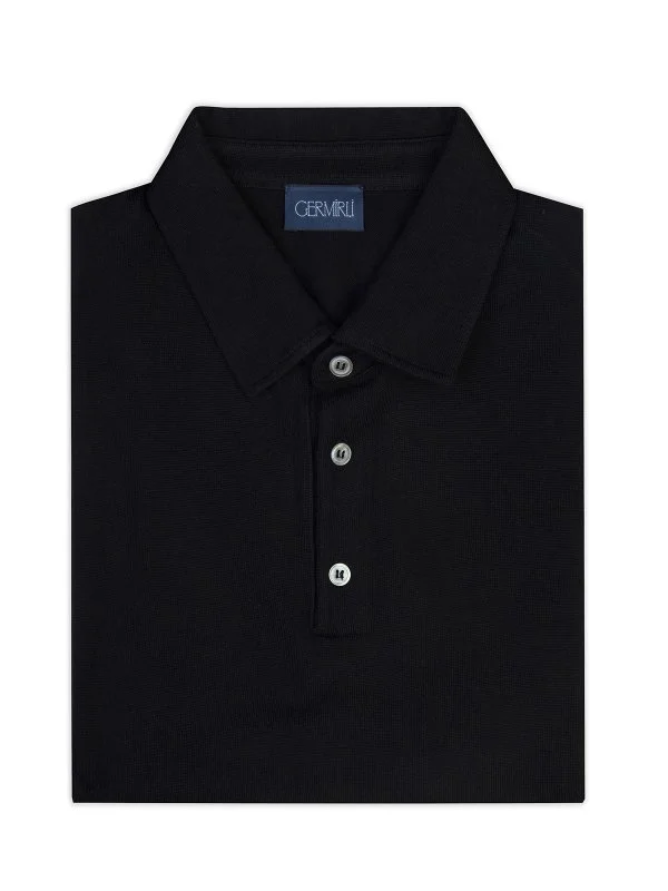 Germirli Black Shirt Collar Regular Fit Extra Fine Wool Knitwear - 2
