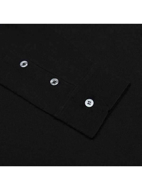 Germirli Black Shirt Collar Regular Fit Extra Fine Wool Knitwear - 4