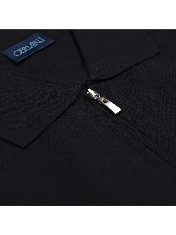 Germirli Black Zippered Polo Collar Cotton Silk Regular Fit Sweater - 3