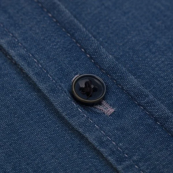 Germirli Blue Button-down Collar Tailor Fit Denim Men's Shirt - 3