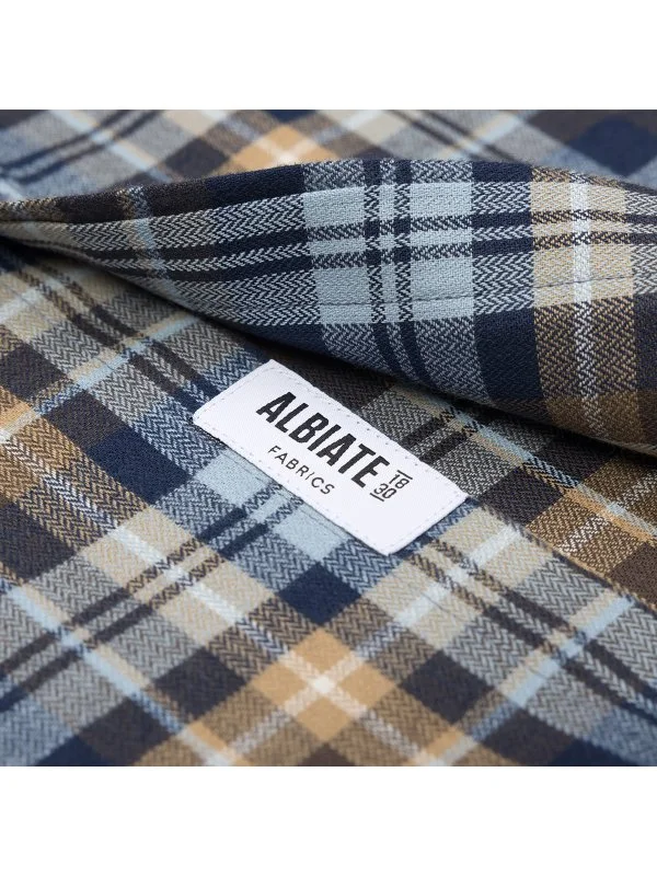 Germirli Blue Coffee Soft Collar Flannel Plaid Tailor Fit Albiate Cotton Lumberjack Shirt - 4