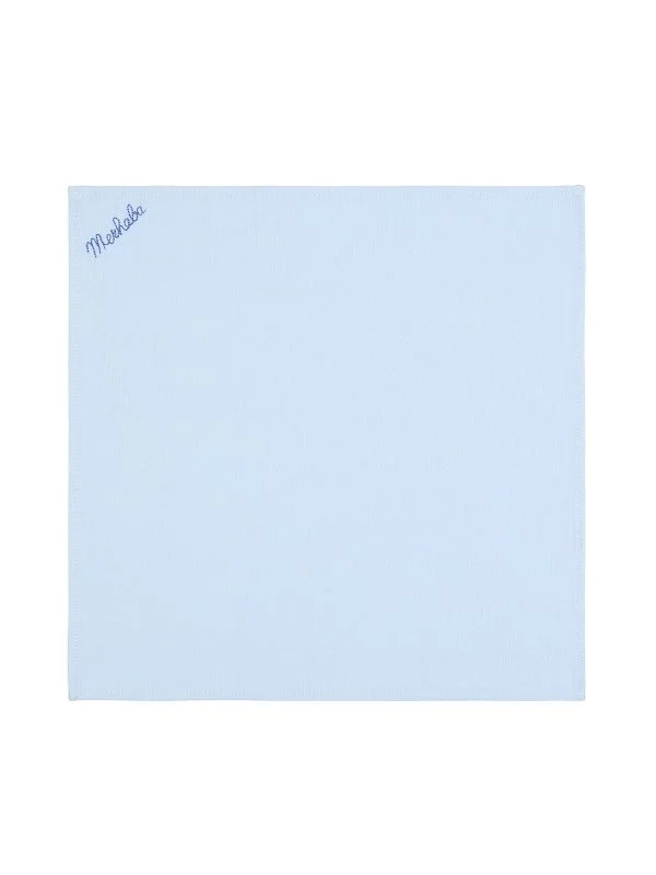 Germirli Blue Color Hello Embroidered Tencel Linen Handkerchief - 1