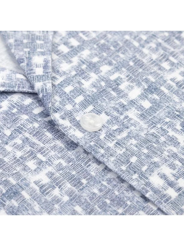 Germirli Blue Geometric Patterned Tailor Fit Hawaiian Collar Summer Cotton Linen Shirt - 3