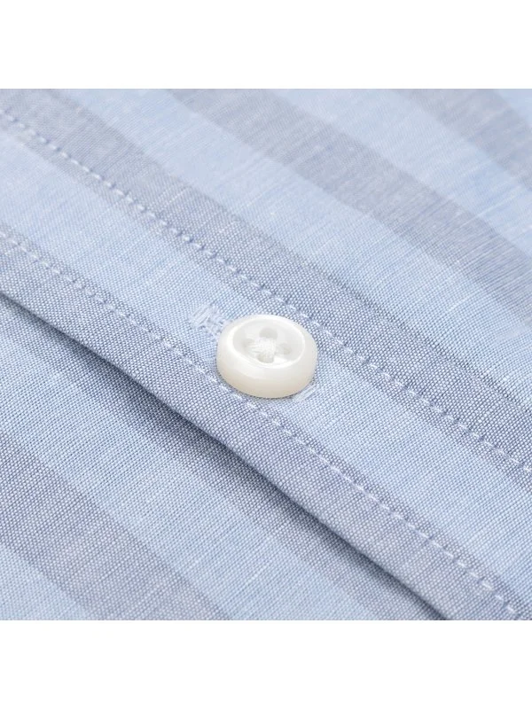Germirli Blue Gray Striped Button-down Collar Pocket Tailor Fit Cotton Linen Shirt - 3