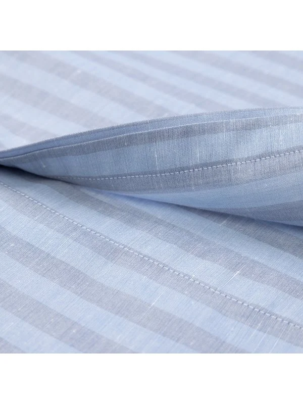 Germirli Blue Gray Striped Button-down Collar Pocket Tailor Fit Cotton Linen Shirt - 4