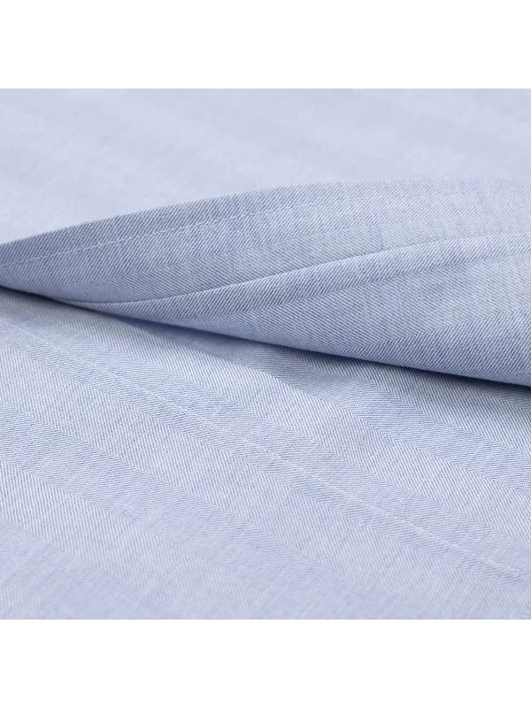 Germirli Blue Herringbone Patterned Striped Soft Collar Tailor Fit Cotton Shirt - 4