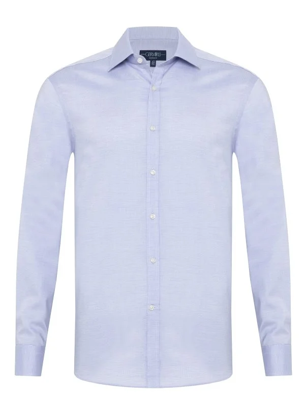 Germirli Blue Micro Patterned Exclusive Classic Collar Tailor Fit Cotton Shirt - 1