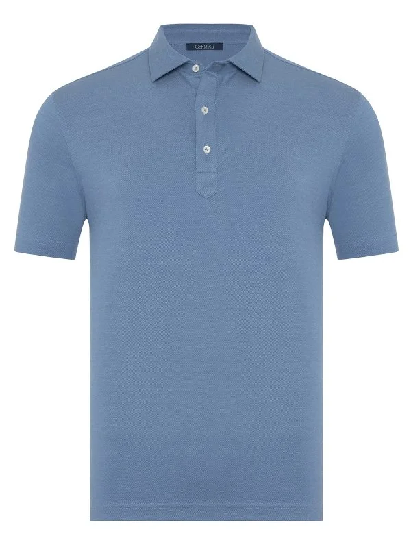 Regular Fit Mercerized Cotton Tencel Shirt with Germirli Blue Piquet Collar - 1