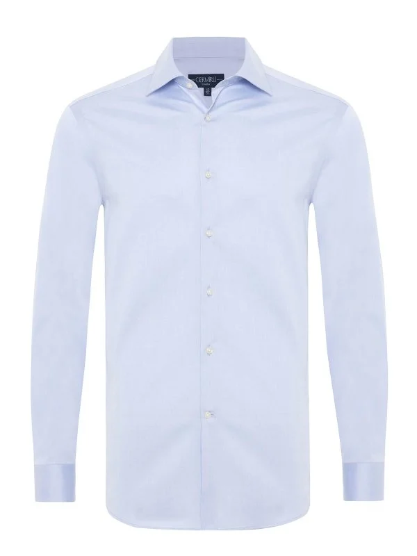 Germirli Blue Plain Tailor Fit Relaxed Fit Satin Textured Cotton Non Iron Shirt - 2