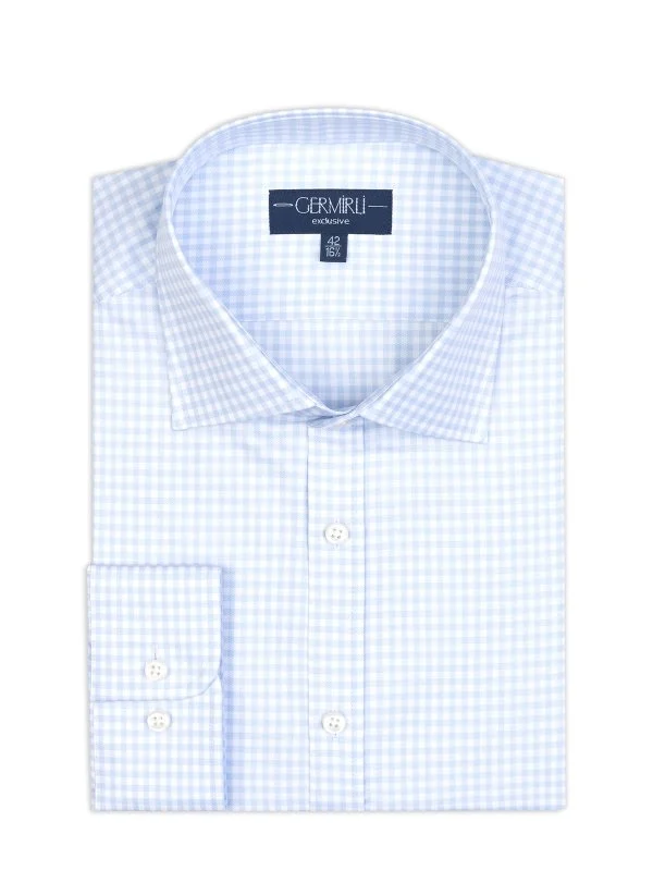 Germirli Blue Gingham Exclusive Tailor Fit Cotton Shirt - 2