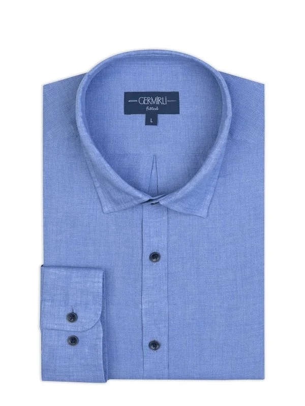 Germirli Blue Soft Collar Tailor Fit Linen Shirt - 2