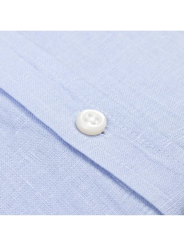 Germirli Blue Tailor Fit Soft Collar Pure Linen Short Sleeve Men's Shirt - 3