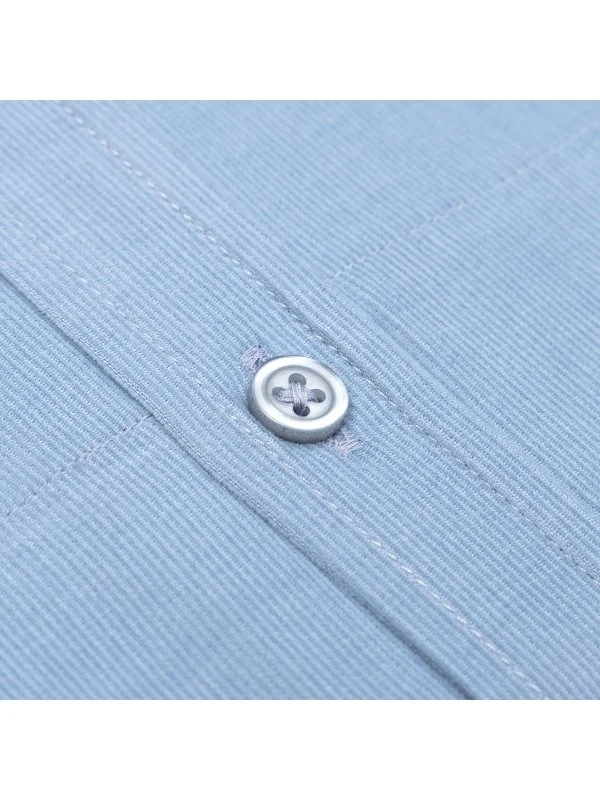 Germirli Blue Thin Velvet Soft Collar Albini Tailor Fit Utility Pure Cotton Shirt - 3