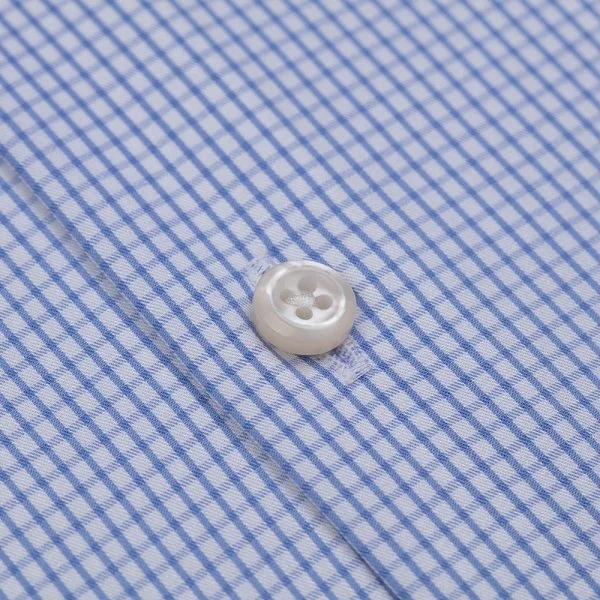 Germirli Blue White Checkered Tailor Fit Journey Twill Non Iron Cotton Italian Collar Shirt - 2